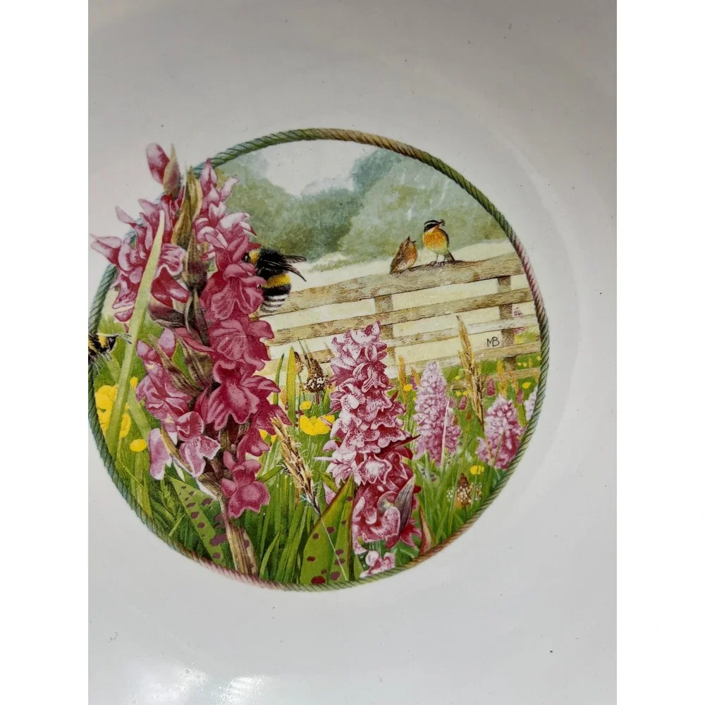 Vtg Marjolein Bastin Wildflower Meadow Pasta Soup Bowl Botanical Bees Birds 8.5